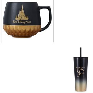WDW 50th Anniversary Black & Gold Tumbler & Mug Bundle
